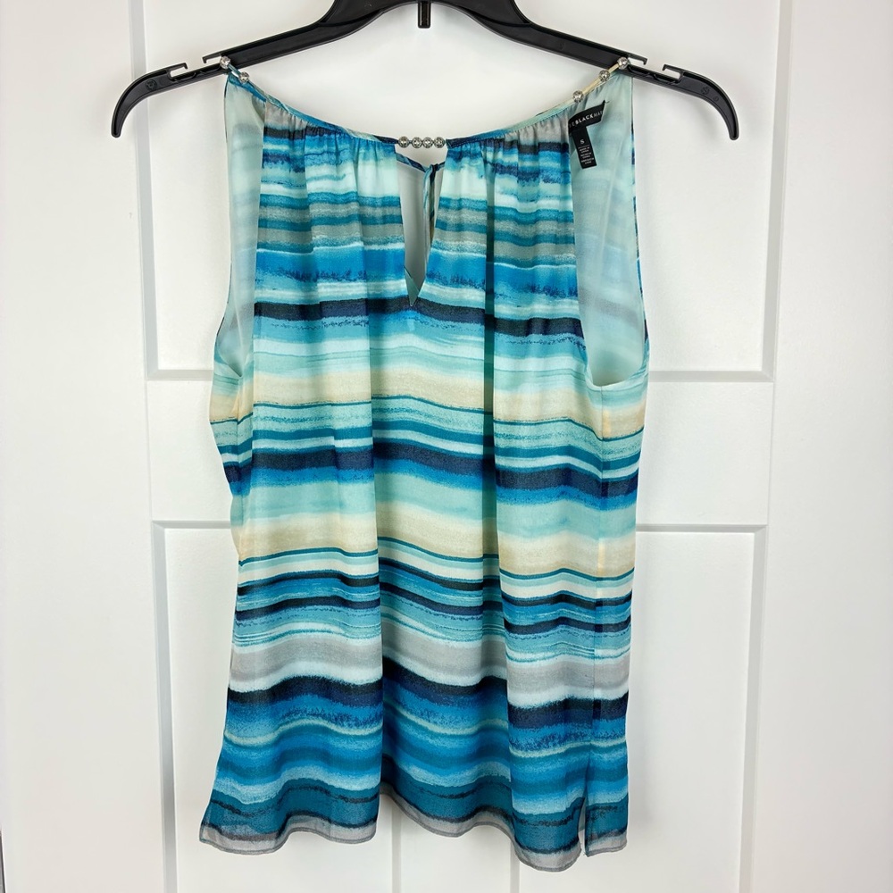 White House Black Market Women's Blue Striped Tank Top Blouse Size Small  h